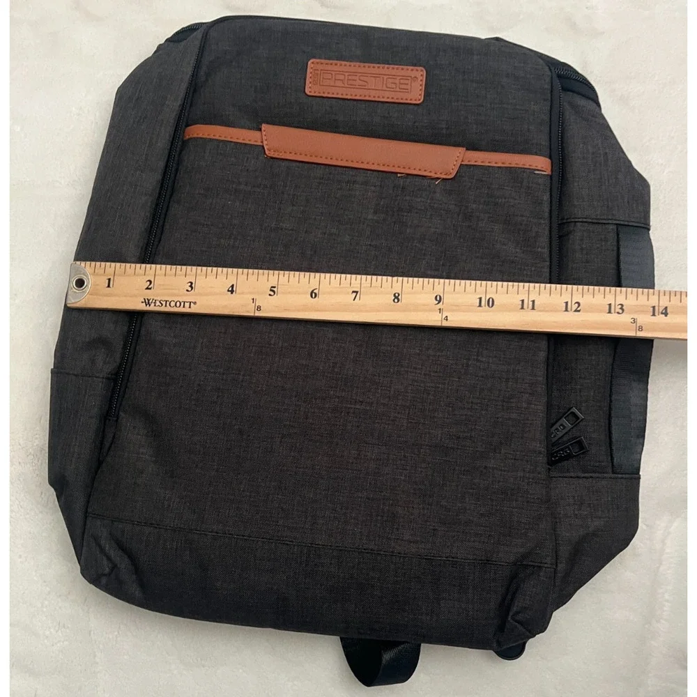 Prestige Backpack Black Brown Trim Laptop Travel Work School Bag New